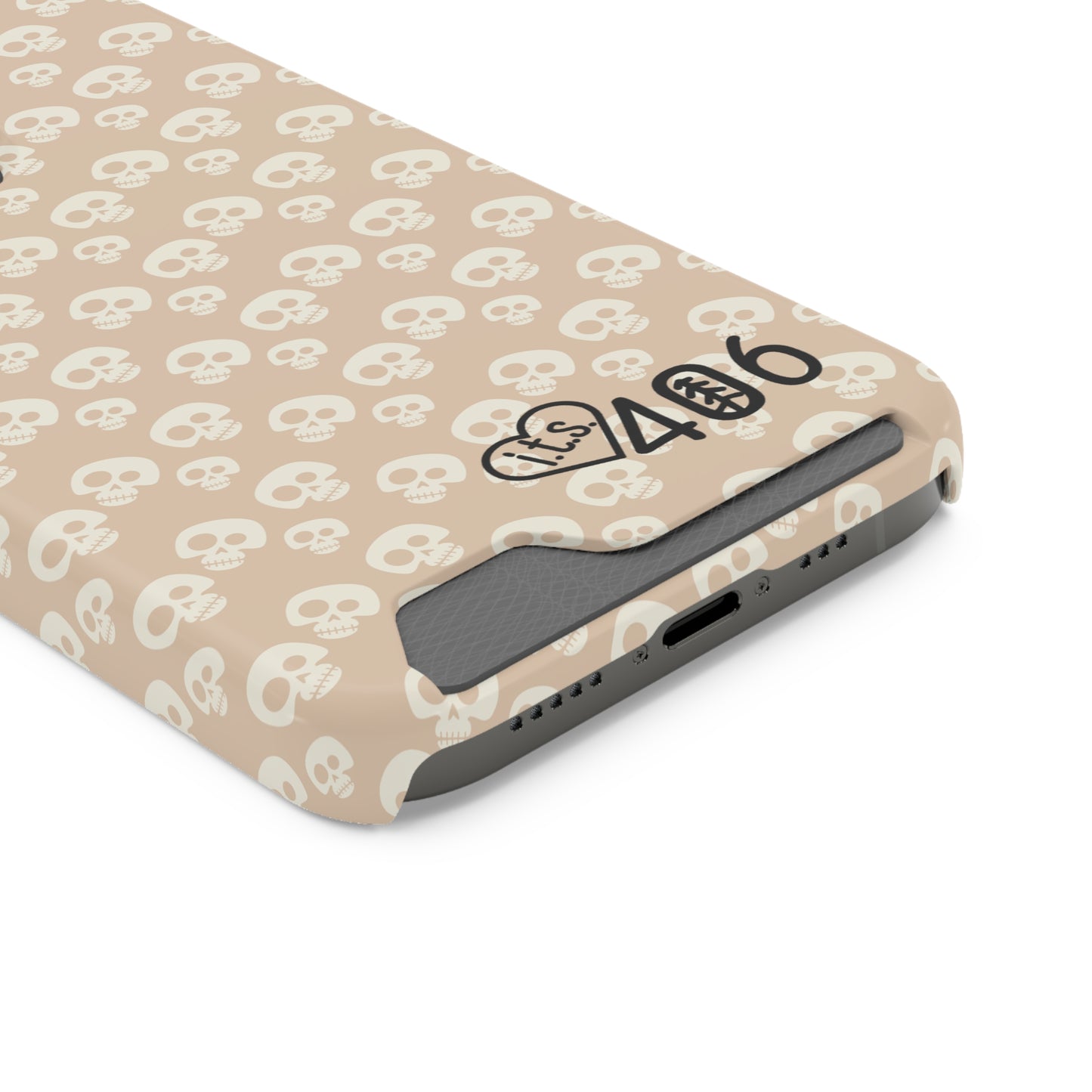 ITS406 Design Phone Case With Card Holder - Mauve Cute Skulls