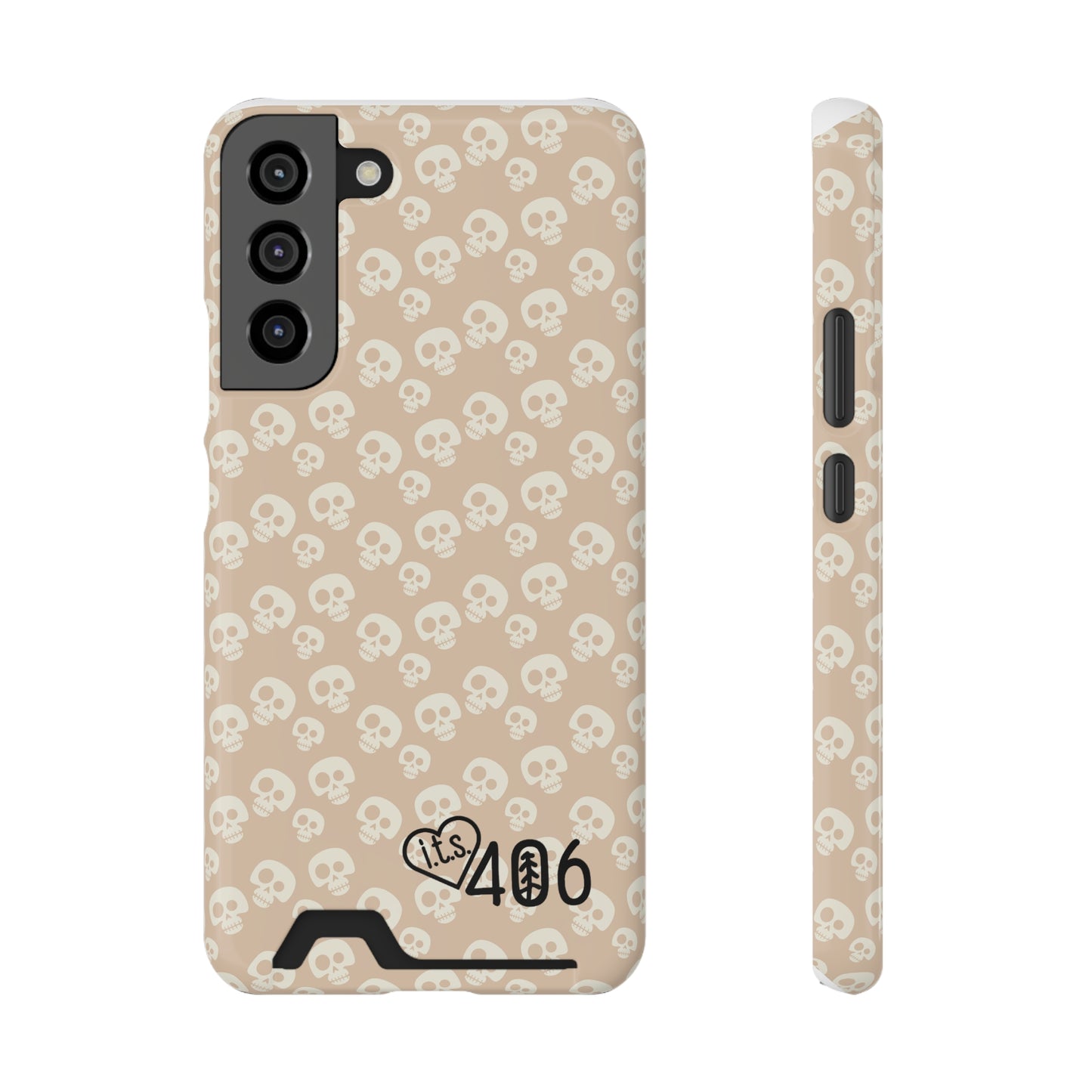 ITS406 Design Phone Case With Card Holder - Mauve Cute Skulls