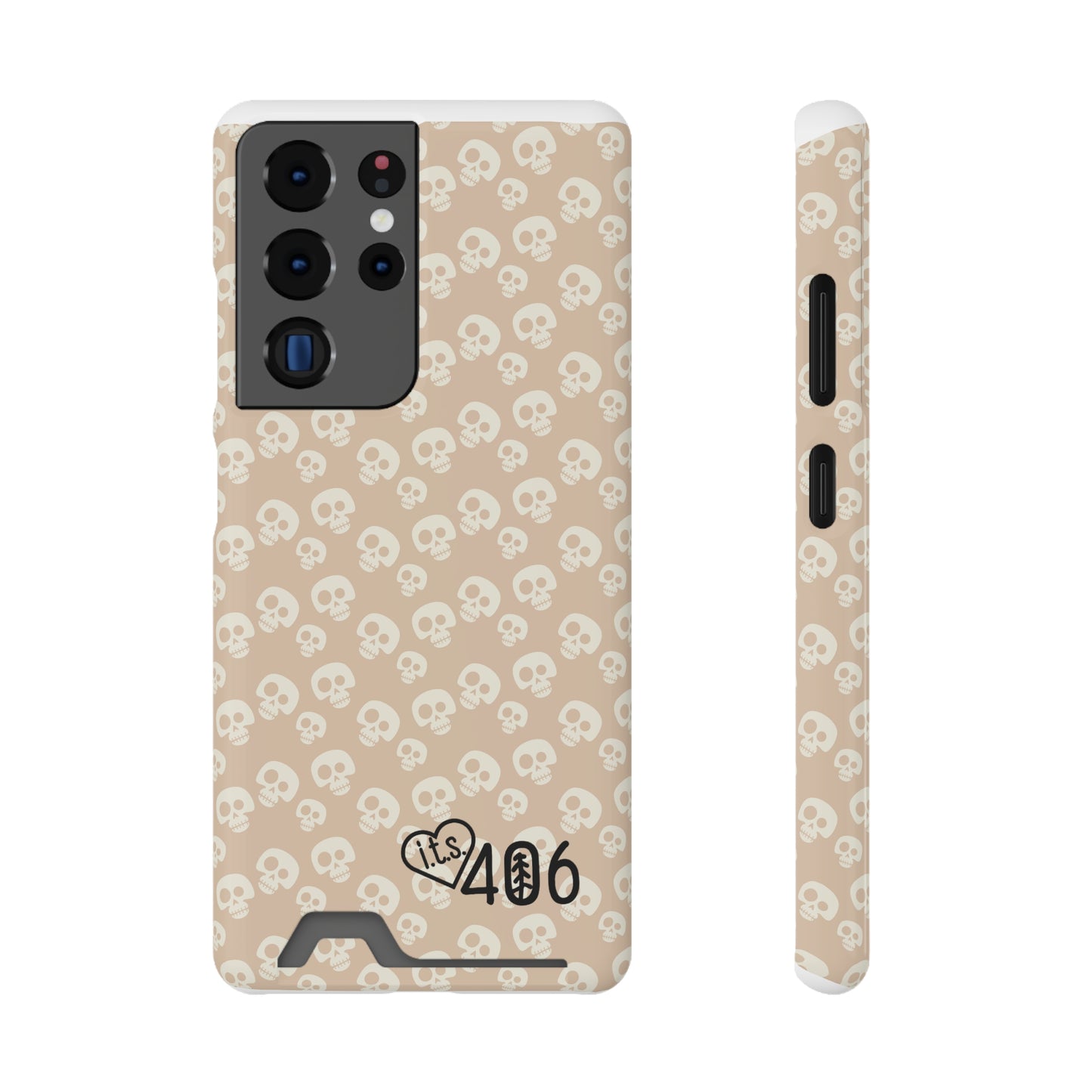 ITS406 Design Phone Case With Card Holder - Mauve Cute Skulls