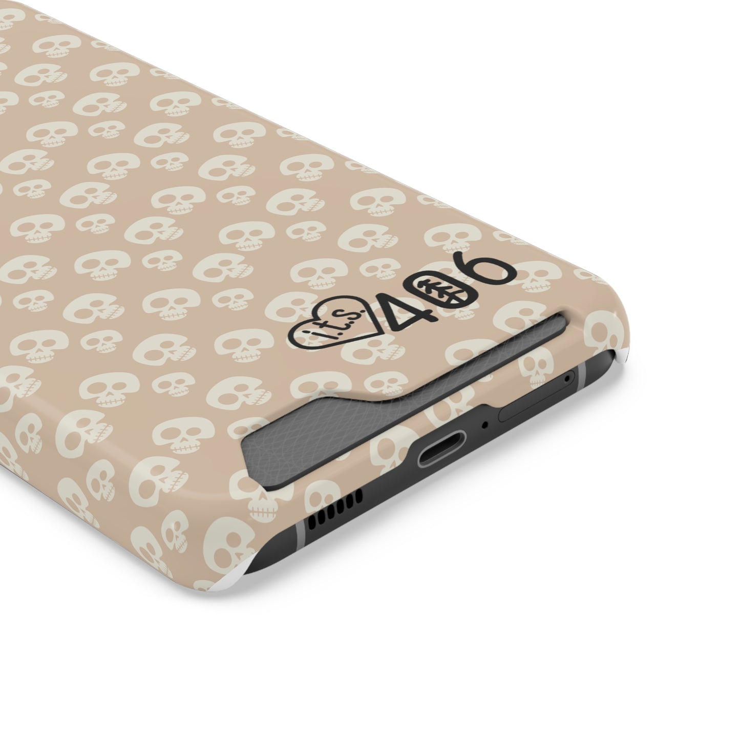 ITS406 Design Phone Case With Card Holder - Mauve Cute Skulls