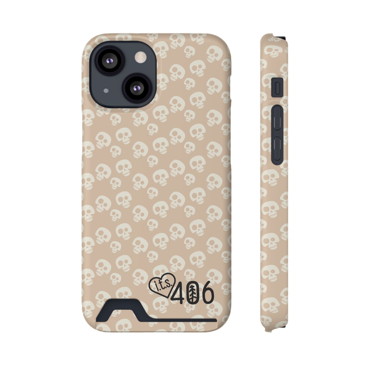 ITS406 Design Phone Case With Card Holder - Mauve Cute Skulls