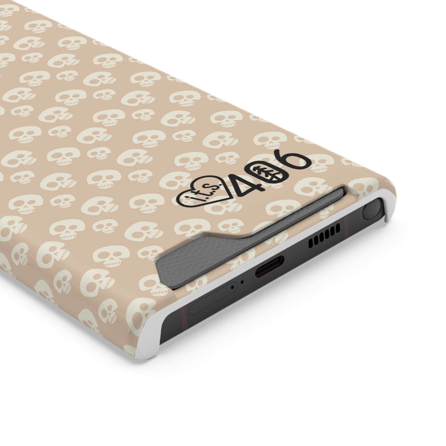 ITS406 Design Phone Case With Card Holder - Mauve Cute Skulls