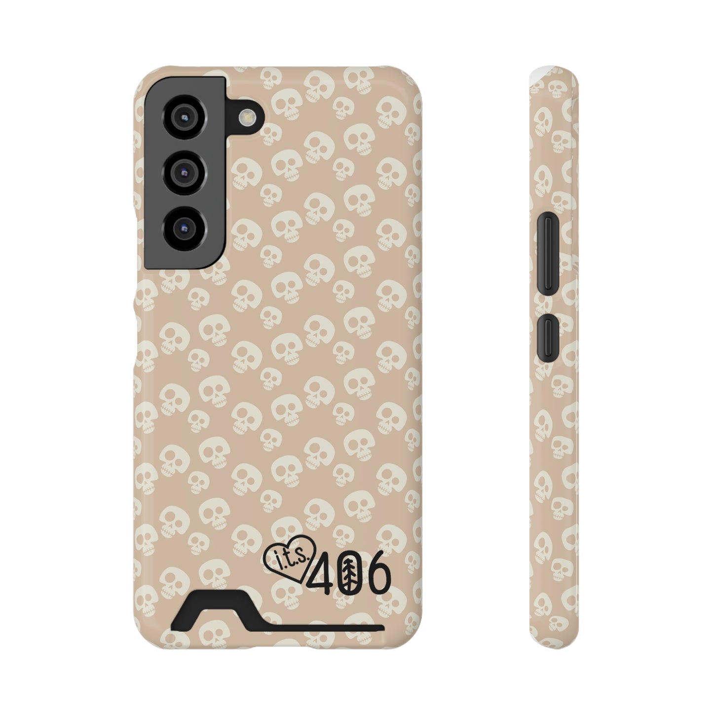 ITS406 Design Phone Case With Card Holder - Mauve Cute Skulls