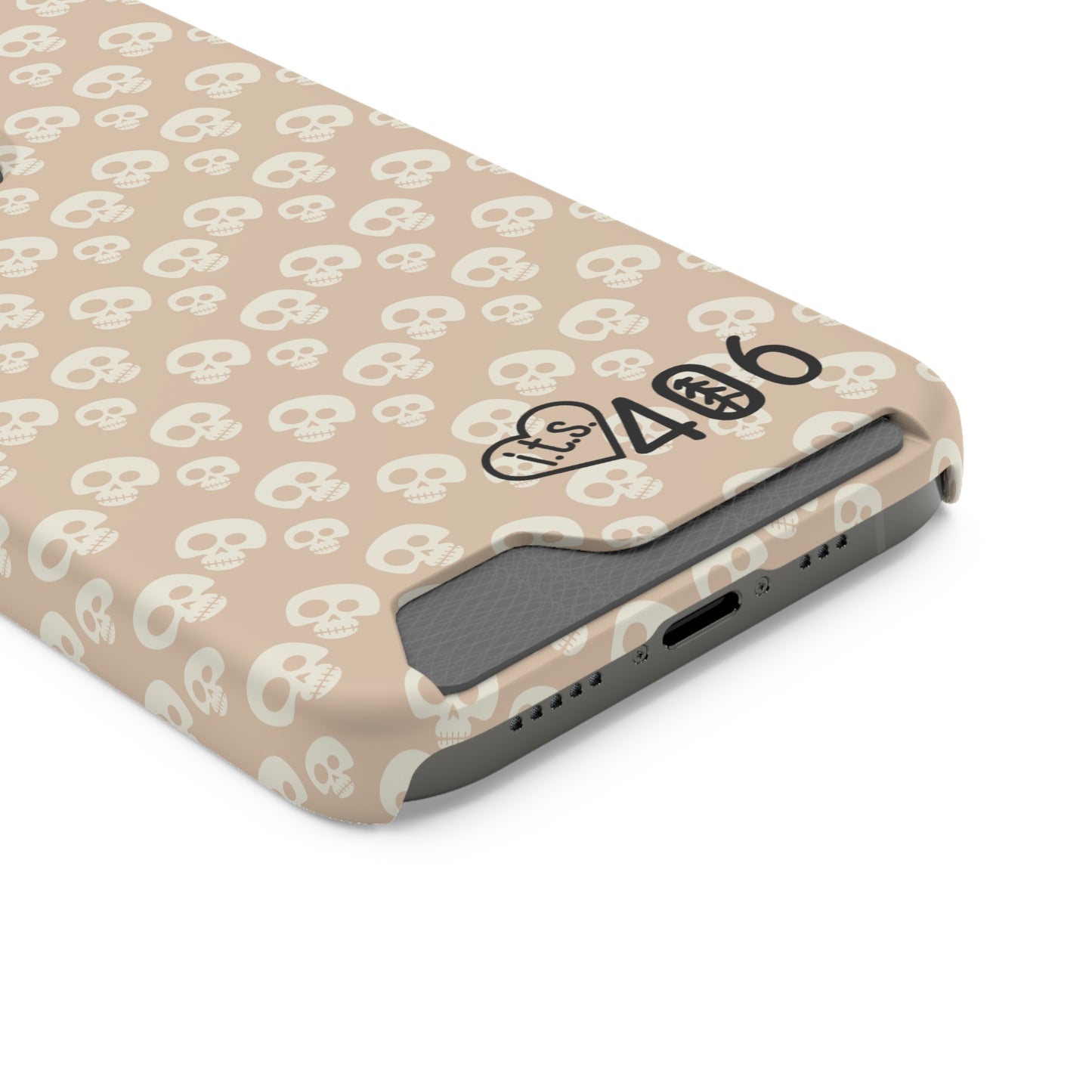 ITS406 Design Phone Case With Card Holder - Mauve Cute Skulls