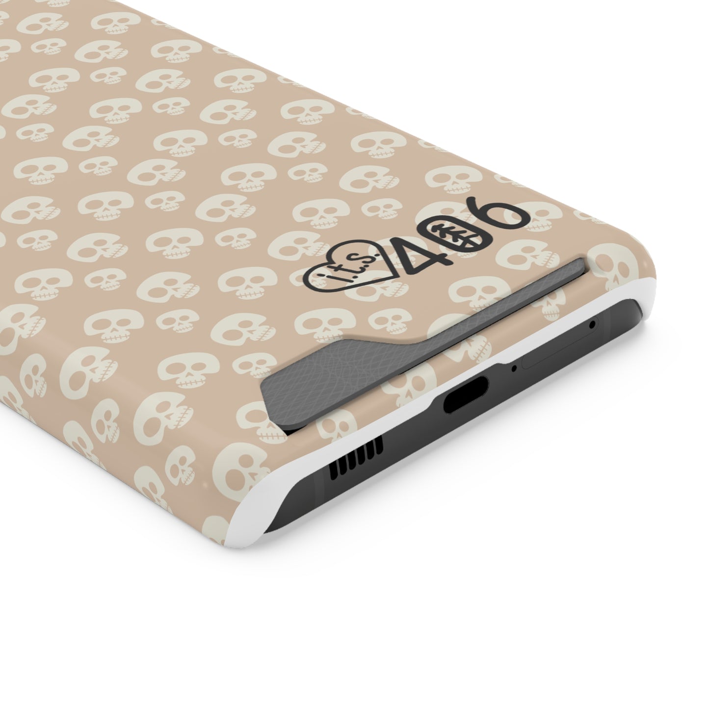 ITS406 Design Phone Case With Card Holder - Mauve Cute Skulls