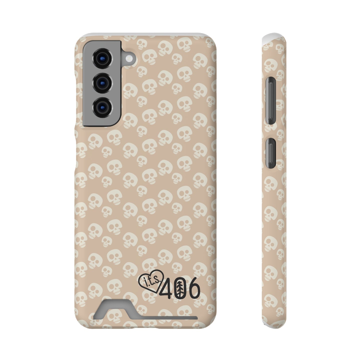 ITS406 Design Phone Case With Card Holder - Mauve Cute Skulls