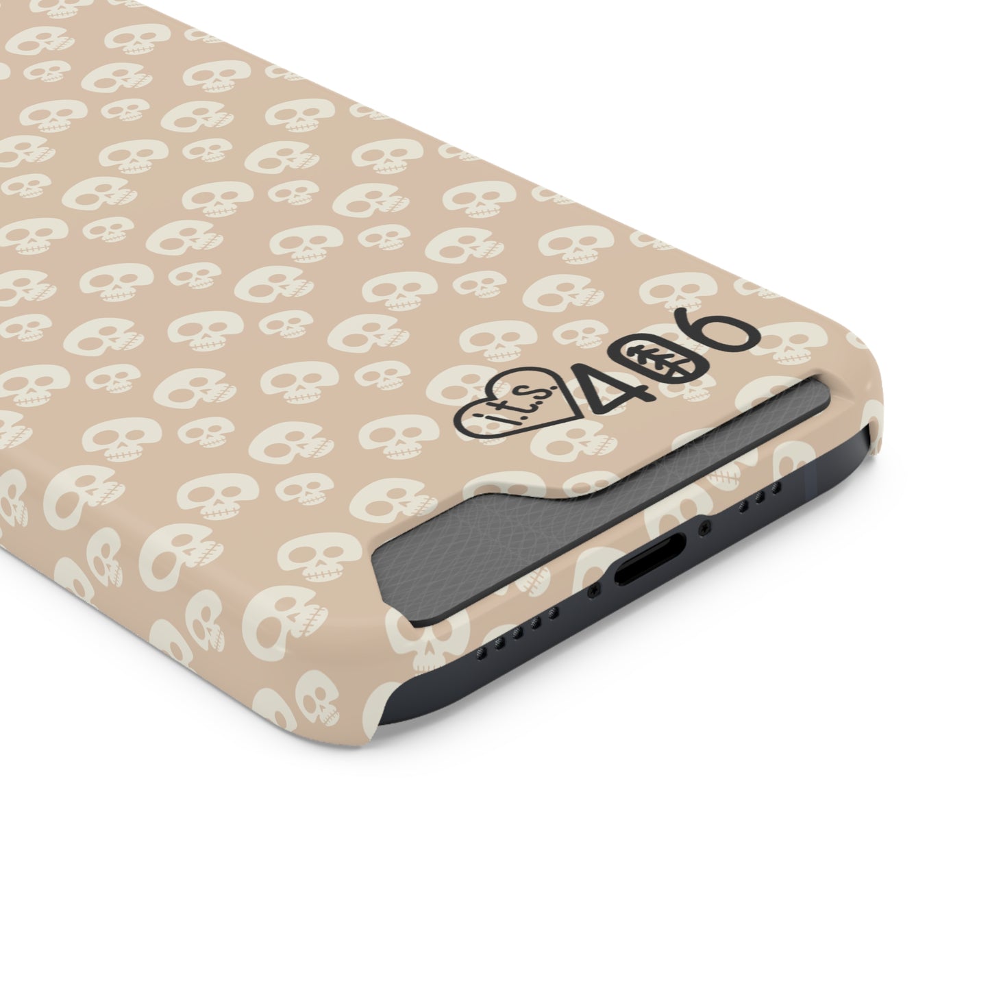 ITS406 Design Phone Case With Card Holder - Mauve Cute Skulls