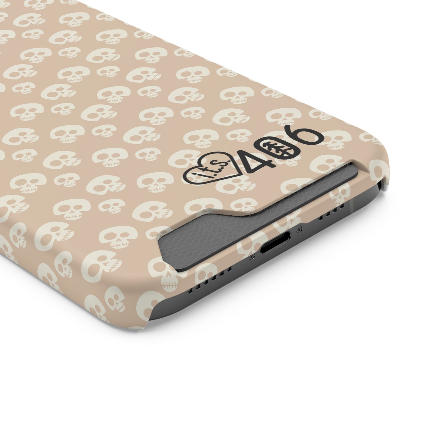 ITS406 Design Phone Case With Card Holder - Mauve Cute Skulls