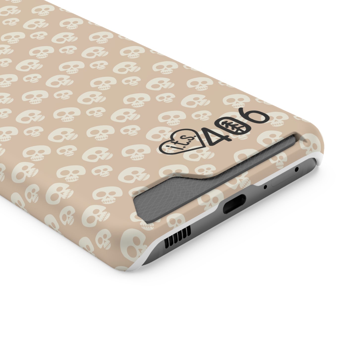 ITS406 Design Phone Case With Card Holder - Mauve Cute Skulls