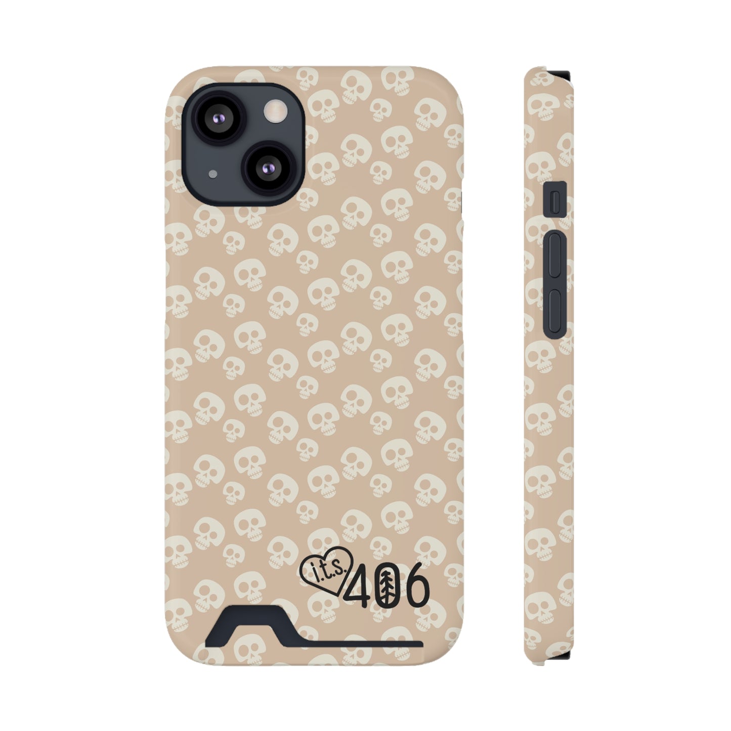 ITS406 Design Phone Case With Card Holder - Mauve Cute Skulls