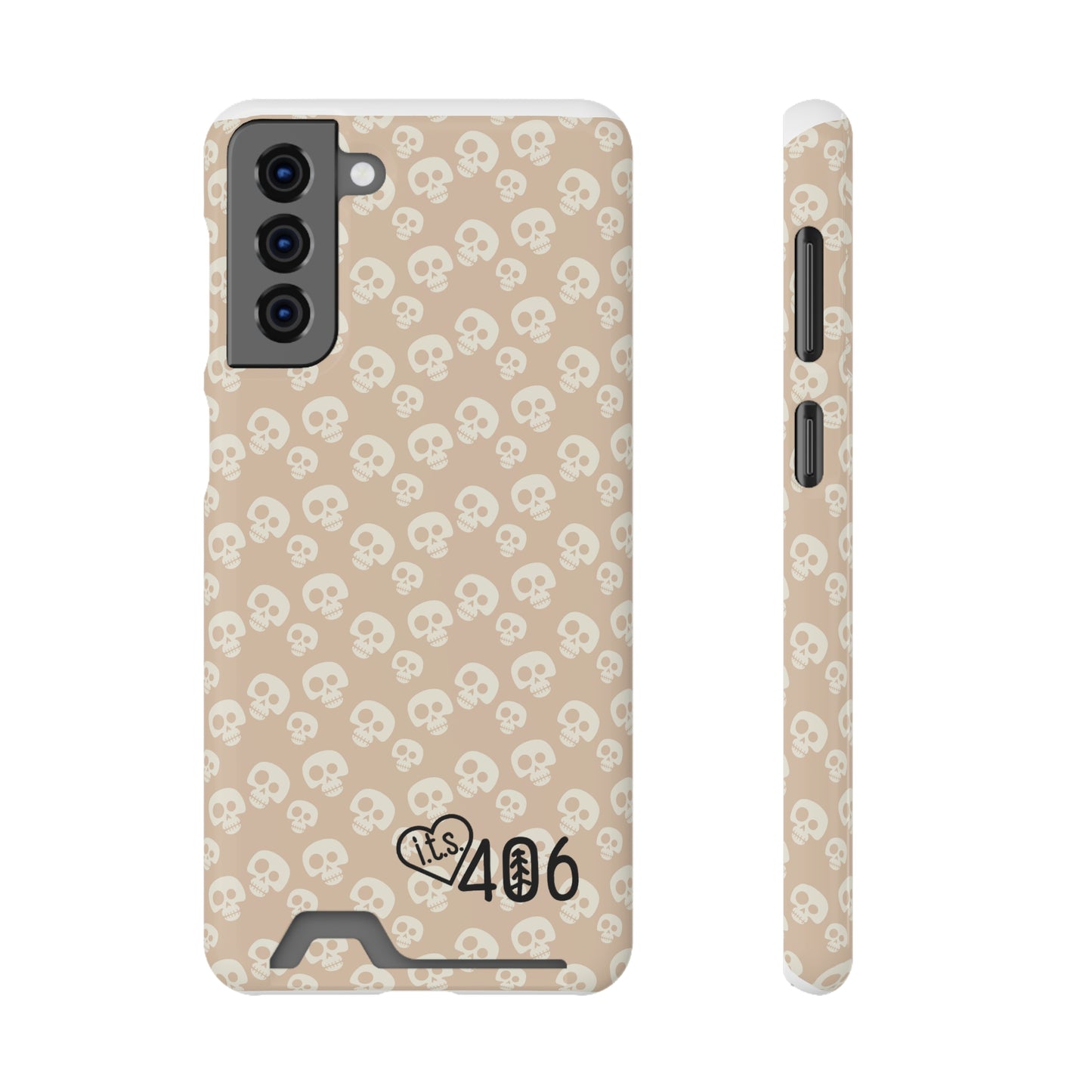 ITS406 Design Phone Case With Card Holder - Mauve Cute Skulls