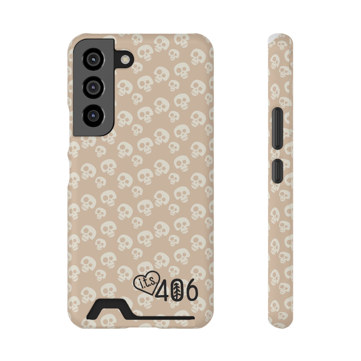 ITS406 Design Phone Case With Card Holder - Mauve Cute Skulls