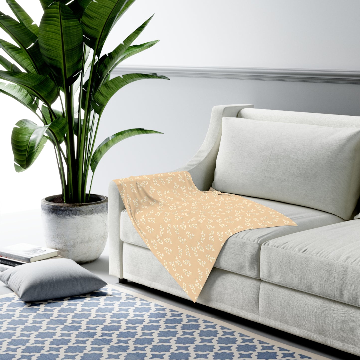 Baby Swaddle Blanket - Camel w/ White Flowers