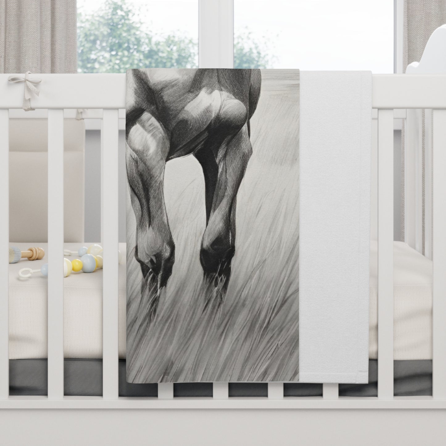Barnyard Soft Fleece Baby Blanket - Horse Sketch Large