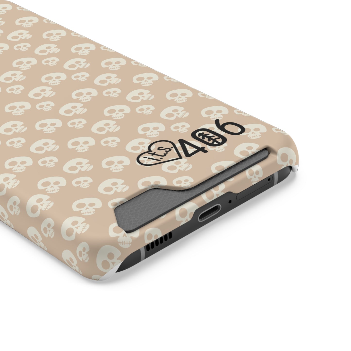 ITS406 Design Phone Case With Card Holder - Mauve Cute Skulls