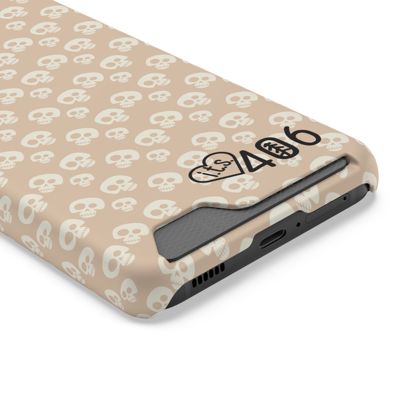 ITS406 Design Phone Case With Card Holder - Mauve Cute Skulls