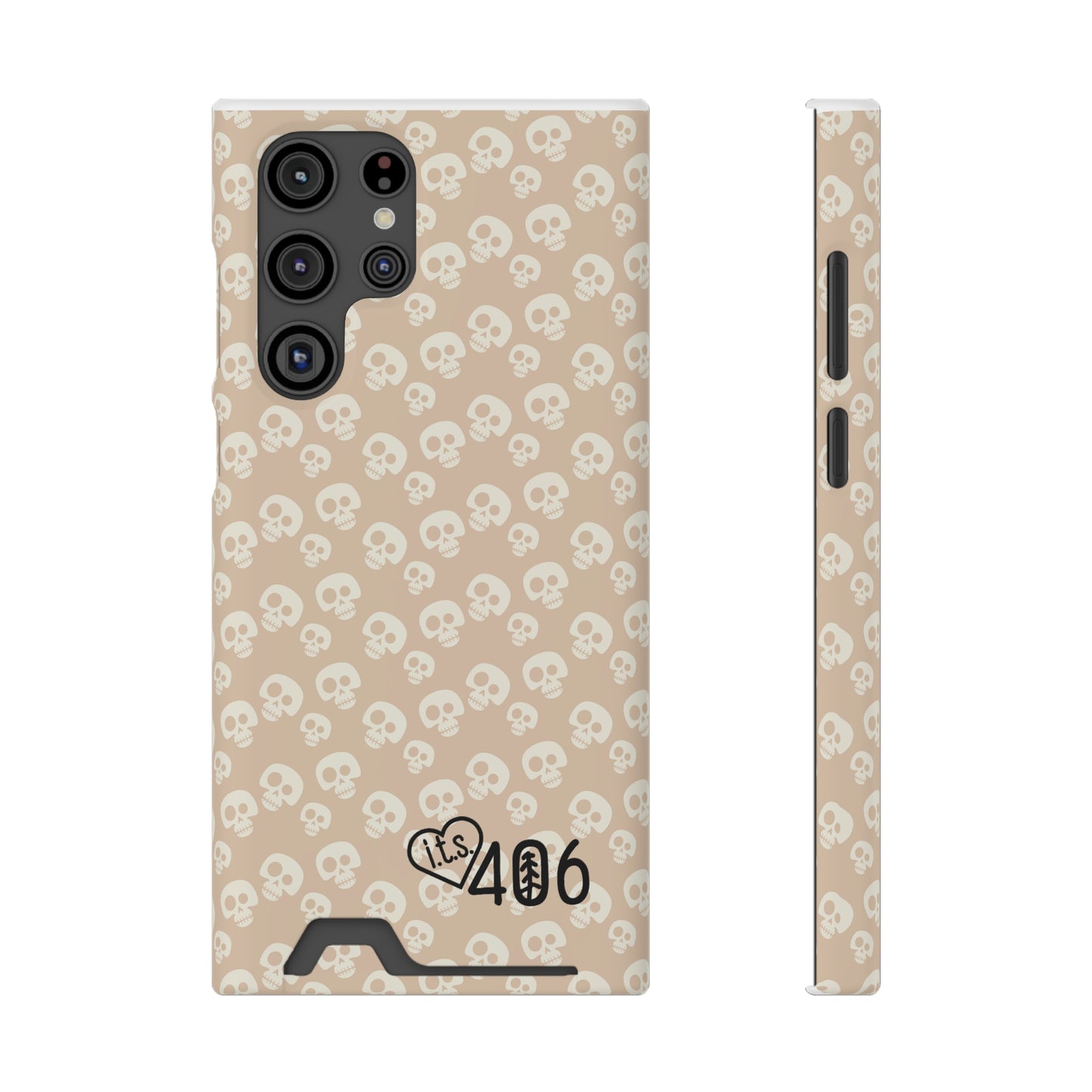 ITS406 Design Phone Case With Card Holder - Mauve Cute Skulls