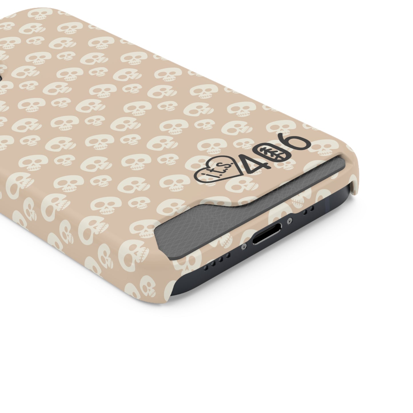 ITS406 Design Phone Case With Card Holder - Mauve Cute Skulls