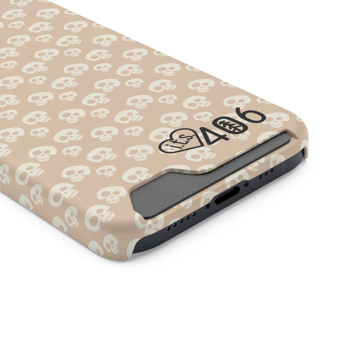 ITS406 Design Phone Case With Card Holder - Mauve Cute Skulls