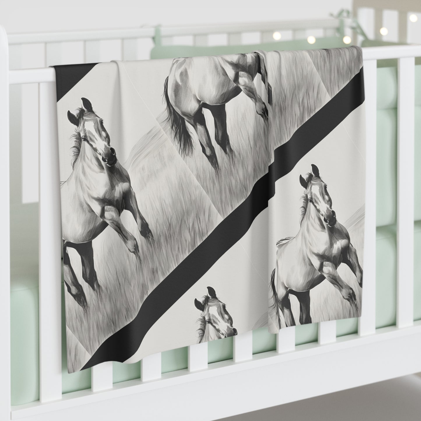 Barnyard Baby Swaddle Blanket - Horse Sketch Black