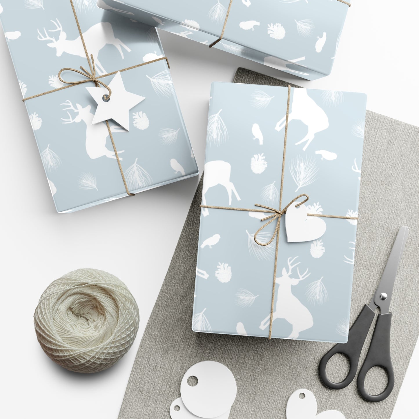 Gift Wrap Papers - Ice Blue White Deer