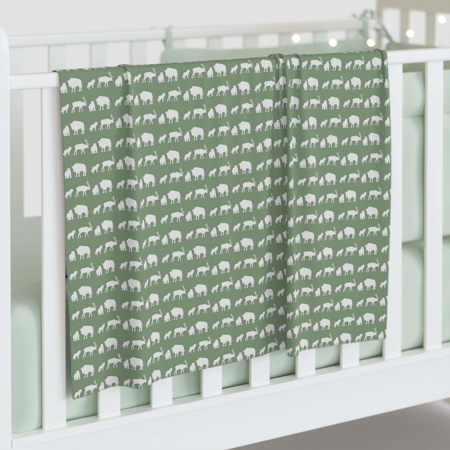 Baby Swaddle Blanket - Sage w/ Mountain Animals in Ice