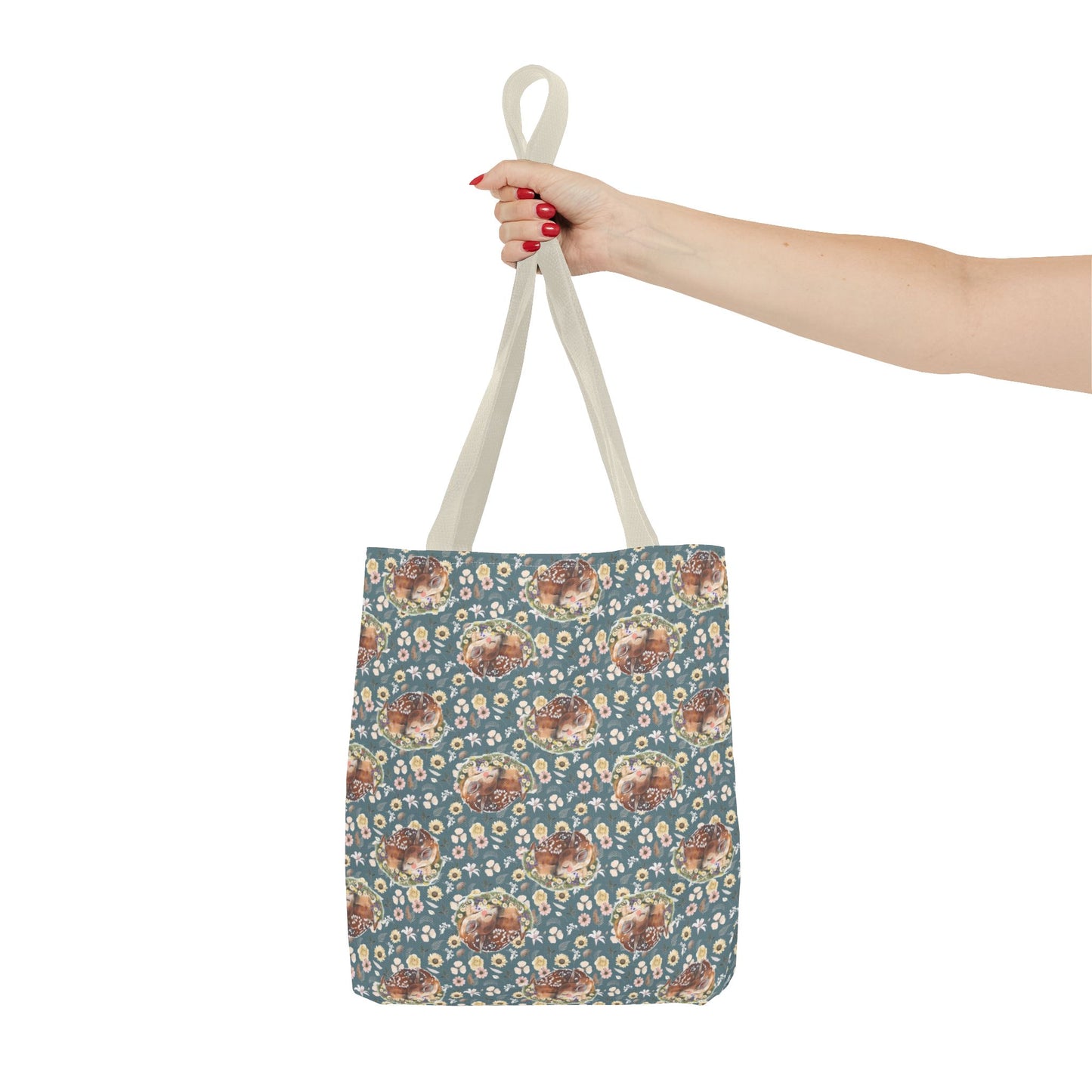 Tote Bag - Turquoise Flowers and Fawns