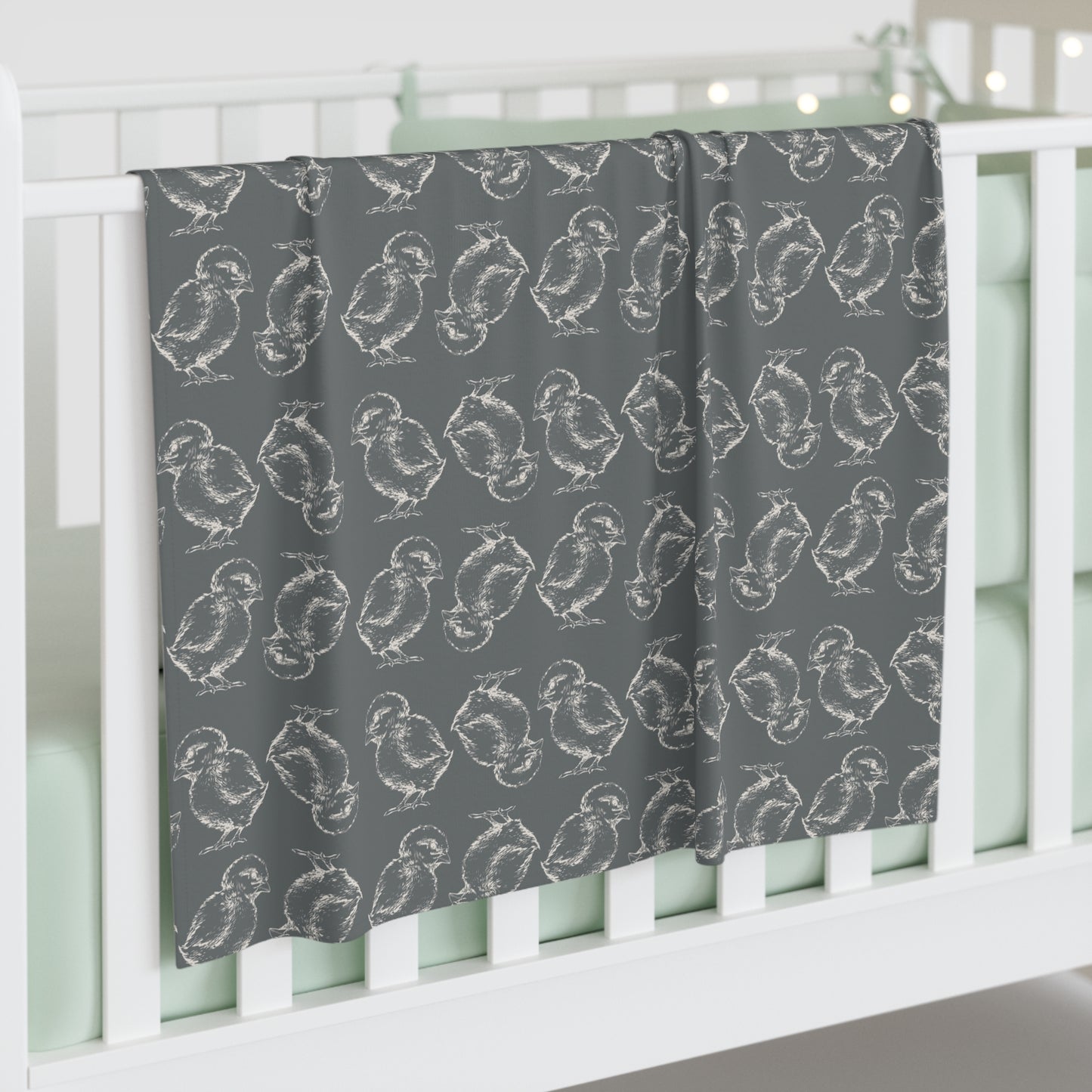 Barnyard Baby Swaddle Blanket - Chicks in Rustic Gray