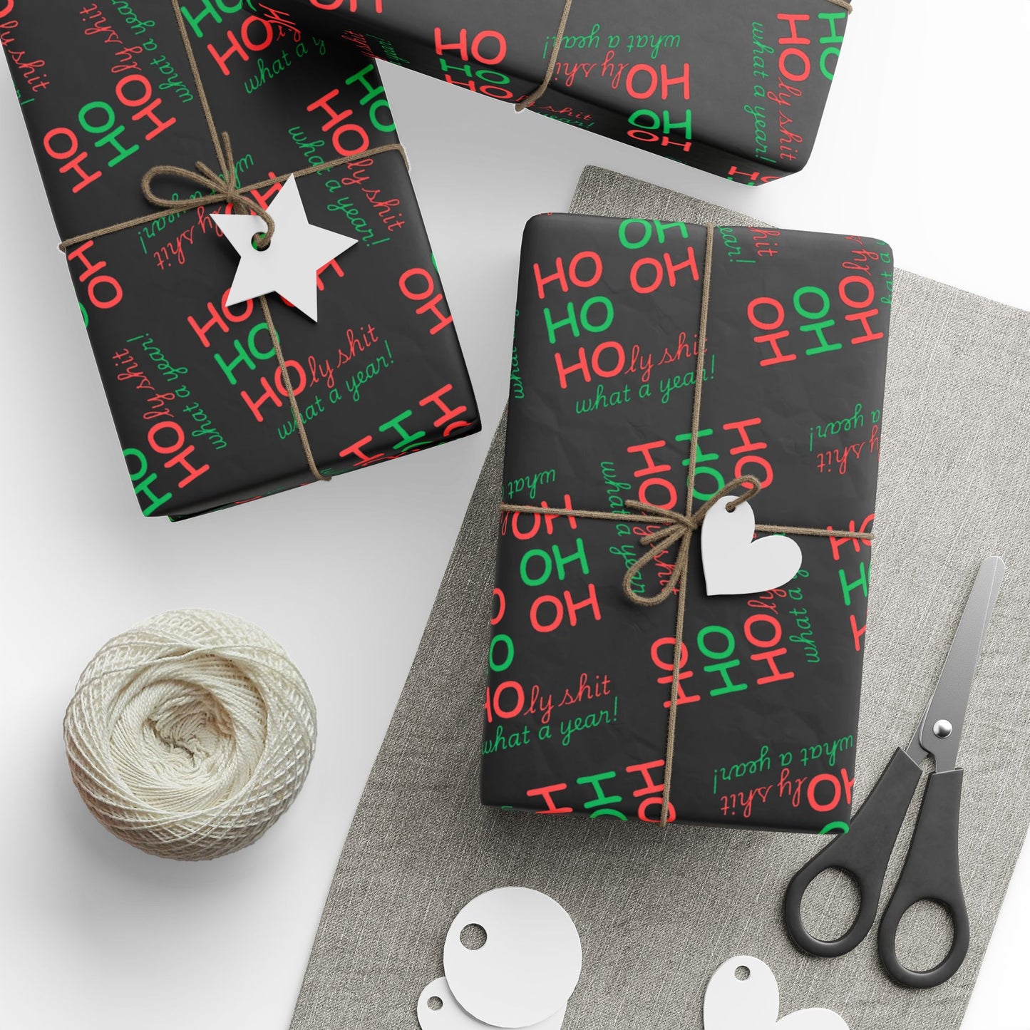 Festive Wrapping Paper - Ho Ho Holy Shit What a Year - Black