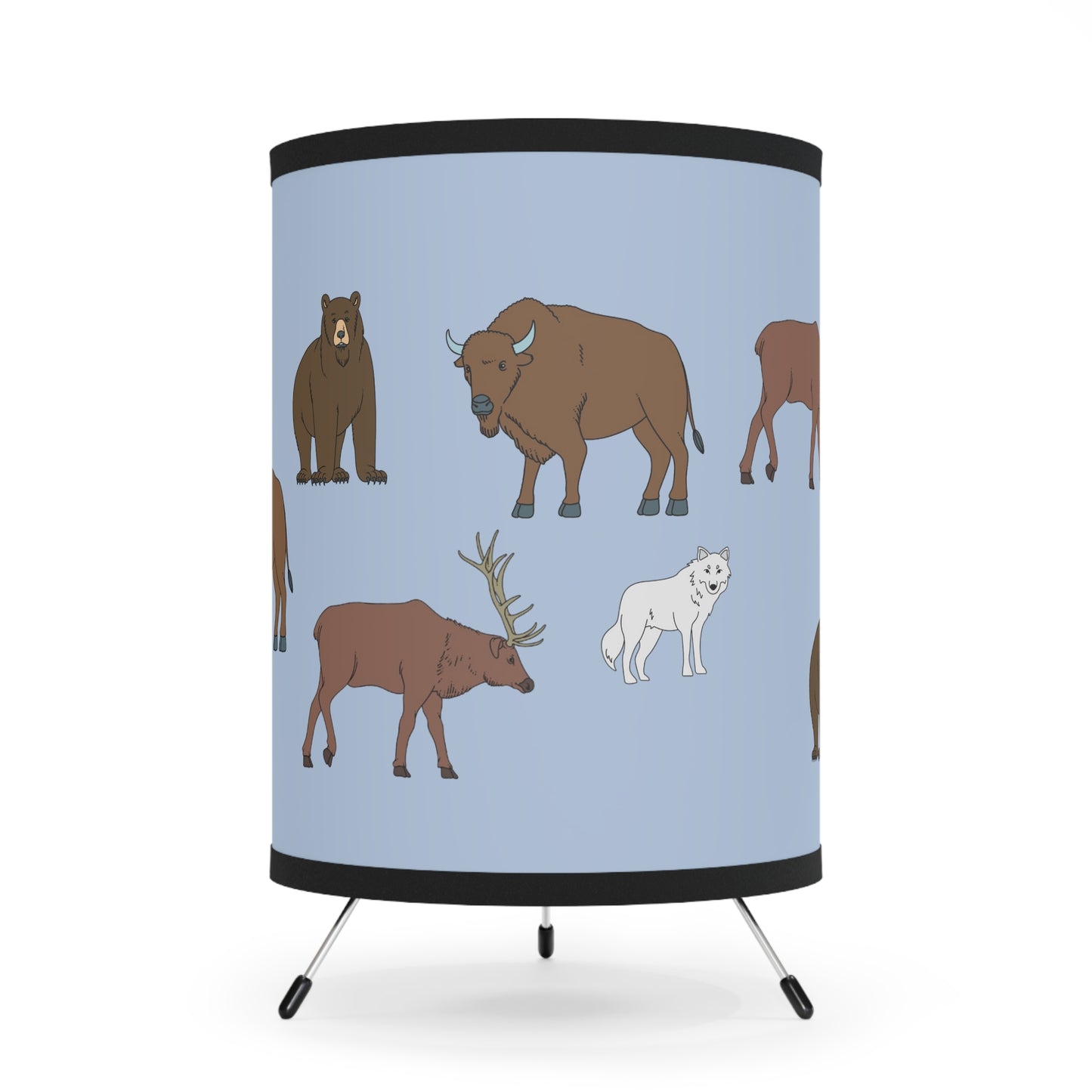 Tripod Lamp with High-Res Printed Shade US\CA plug - Big Sky Blue Mountain Animals