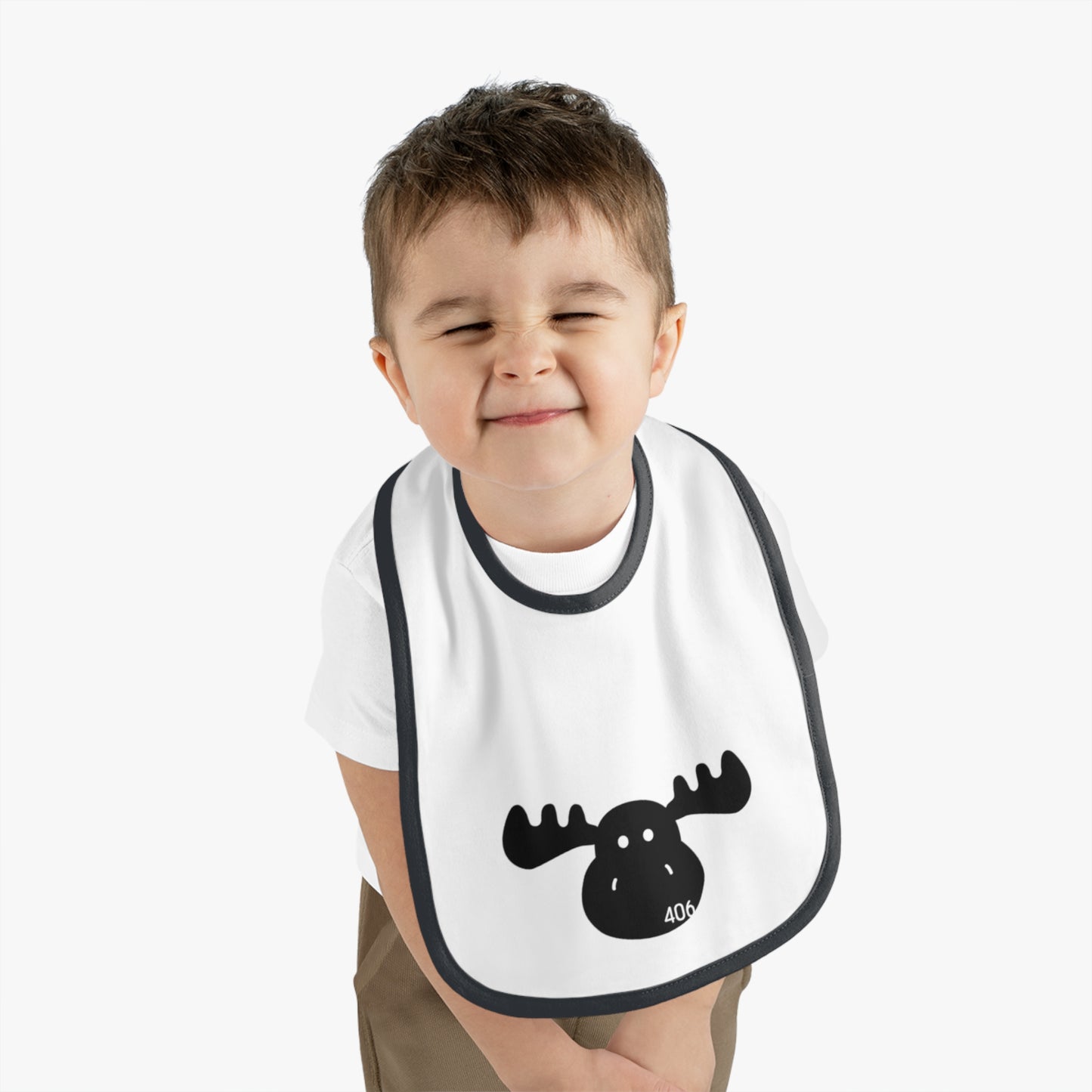 406 Baby Contrast Trim Jersey Bib - Moose Blk