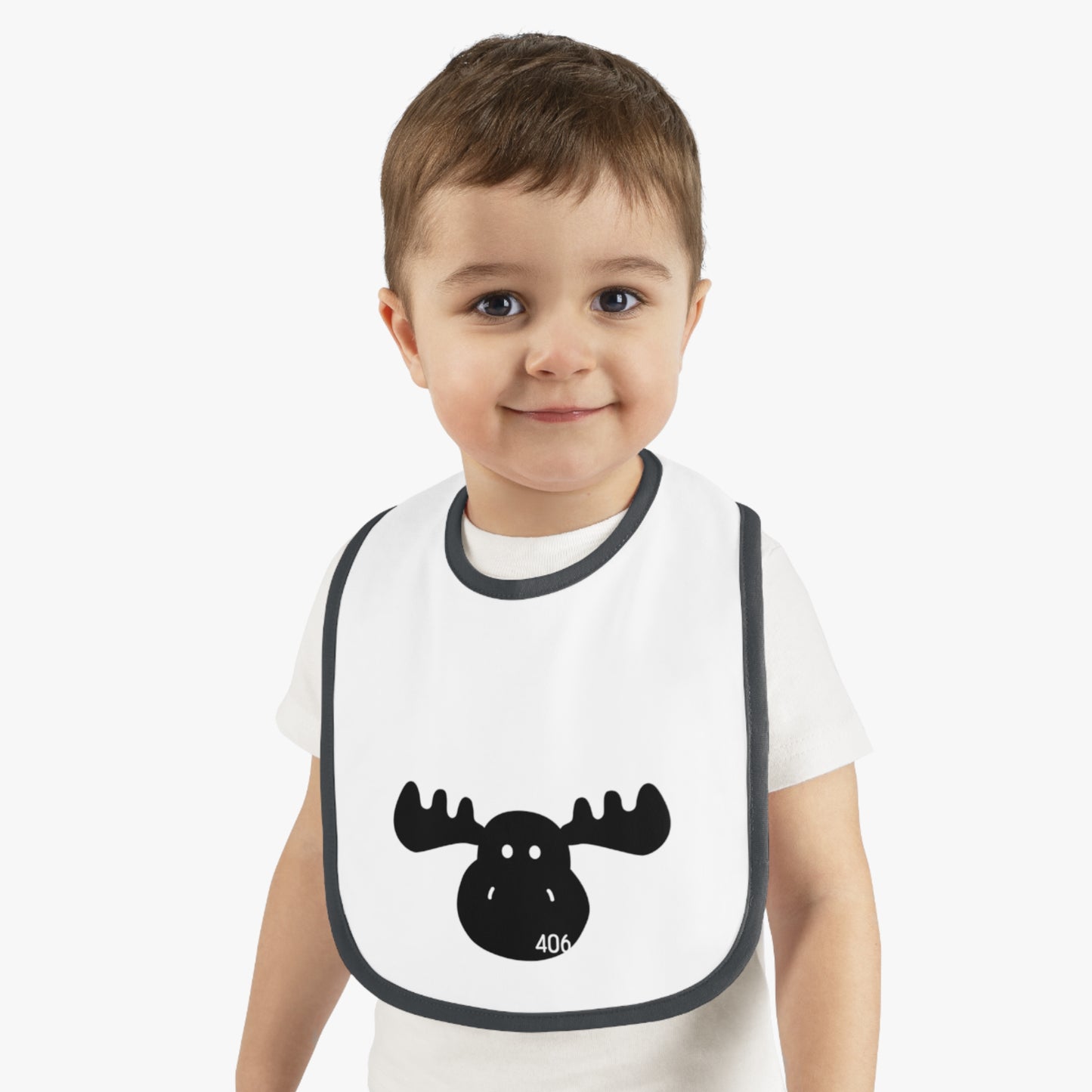 406 Baby Contrast Trim Jersey Bib - Moose Blk