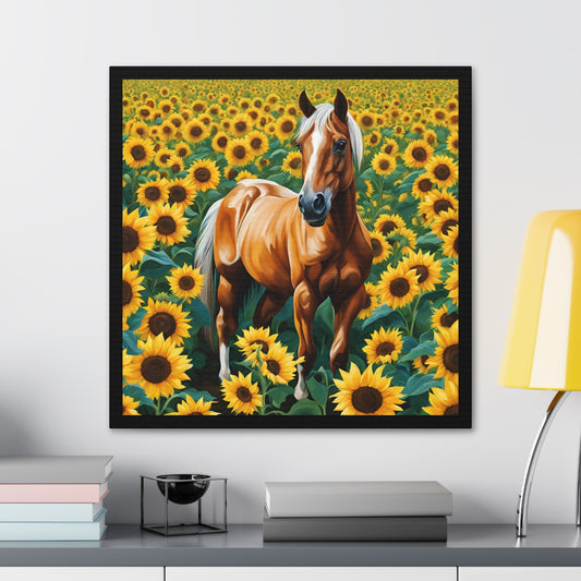 Canvas Gallery Wraps - Oil Painting Horse Sunflowers