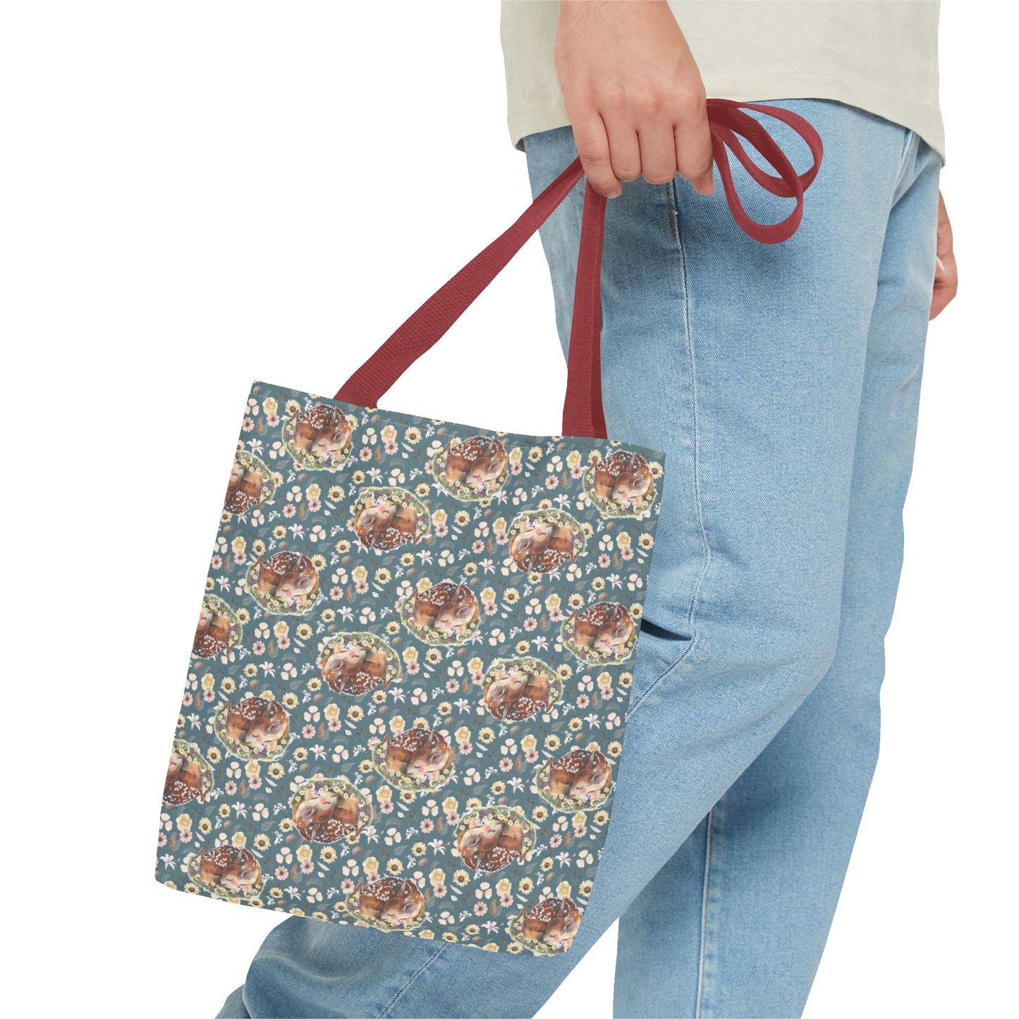 Tote Bag - Turquoise Flowers and Fawns