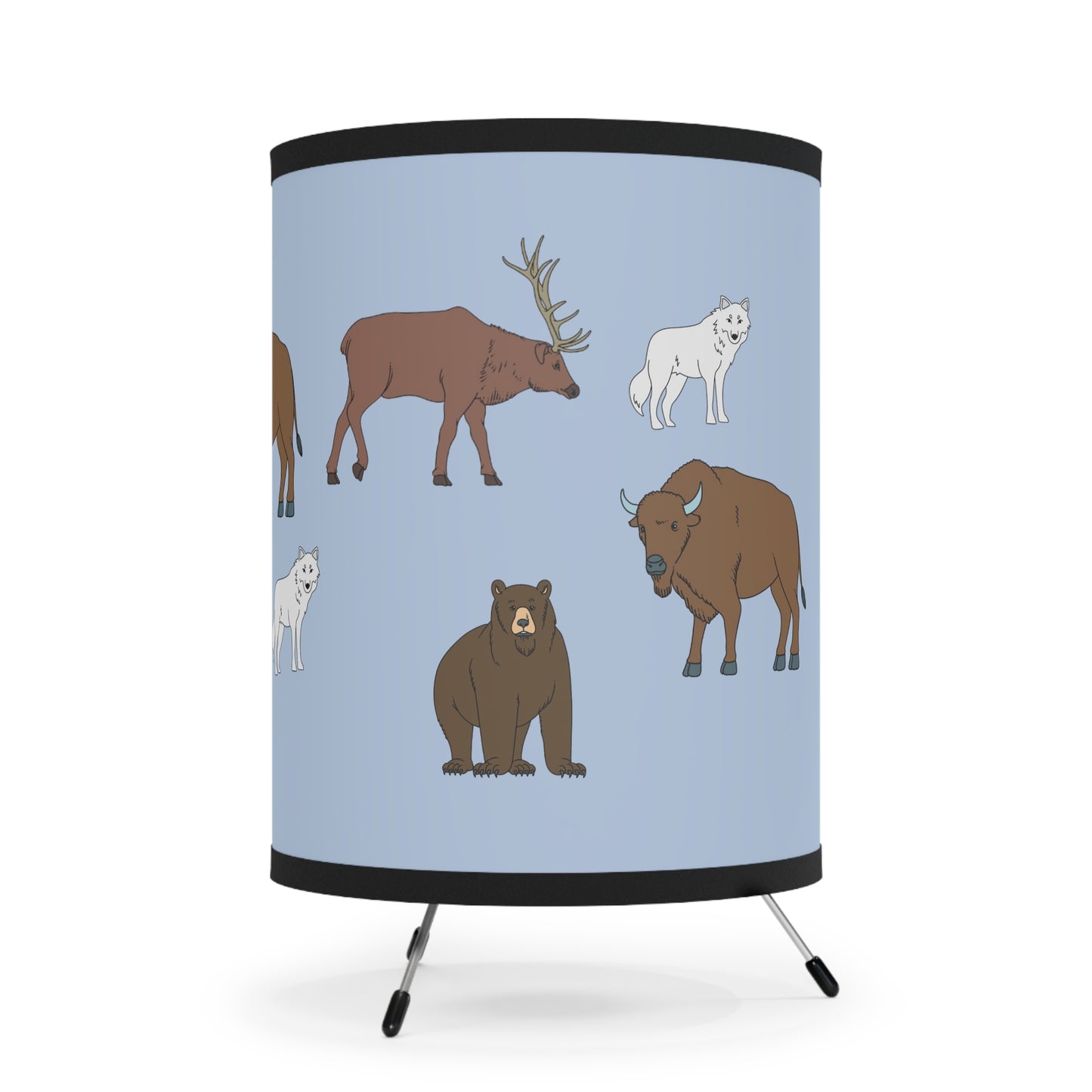 Tripod Lamp with High-Res Printed Shade US\CA plug - Big Sky Blue Mountain Animals