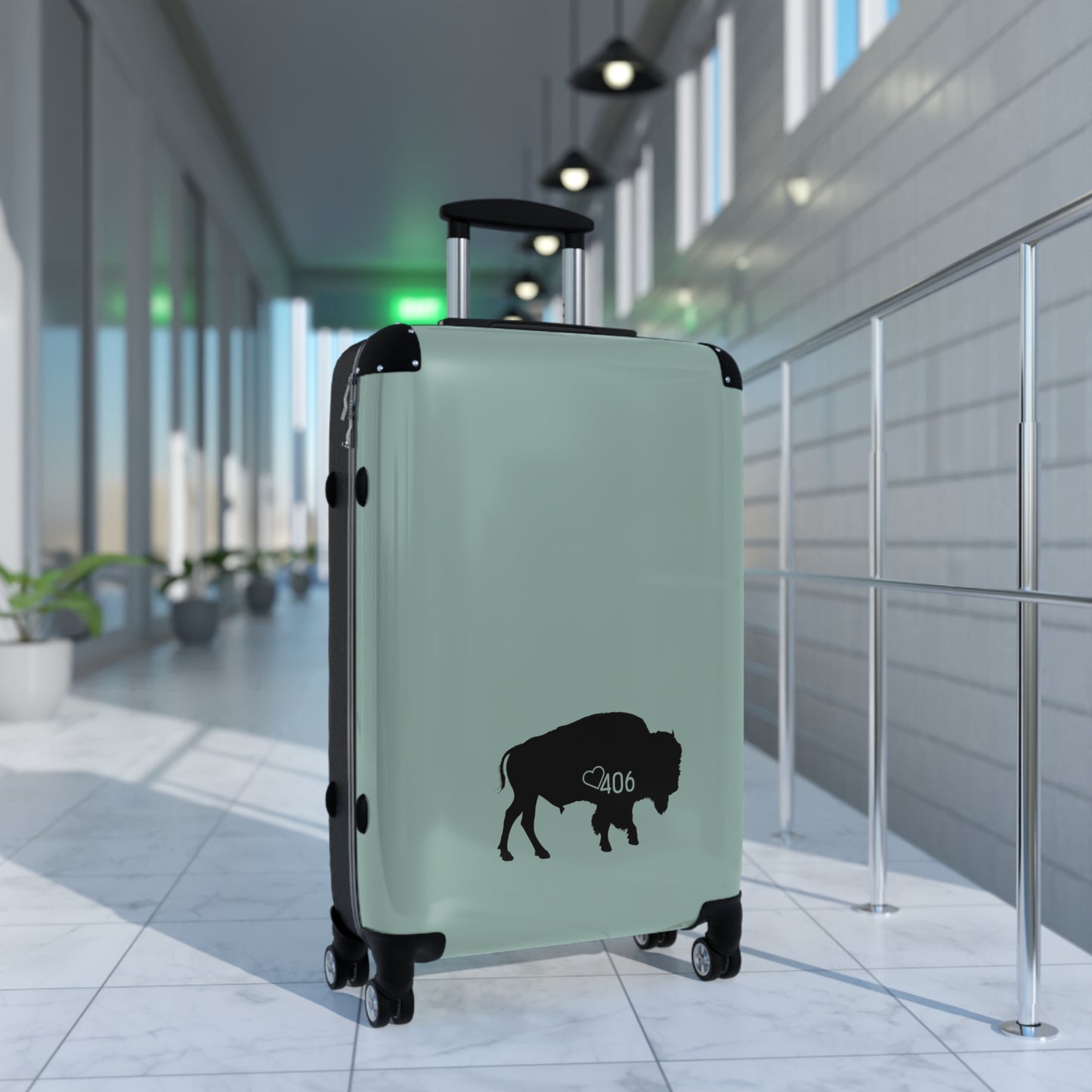 406  Luggage  Bison Mountain Green Suitcase