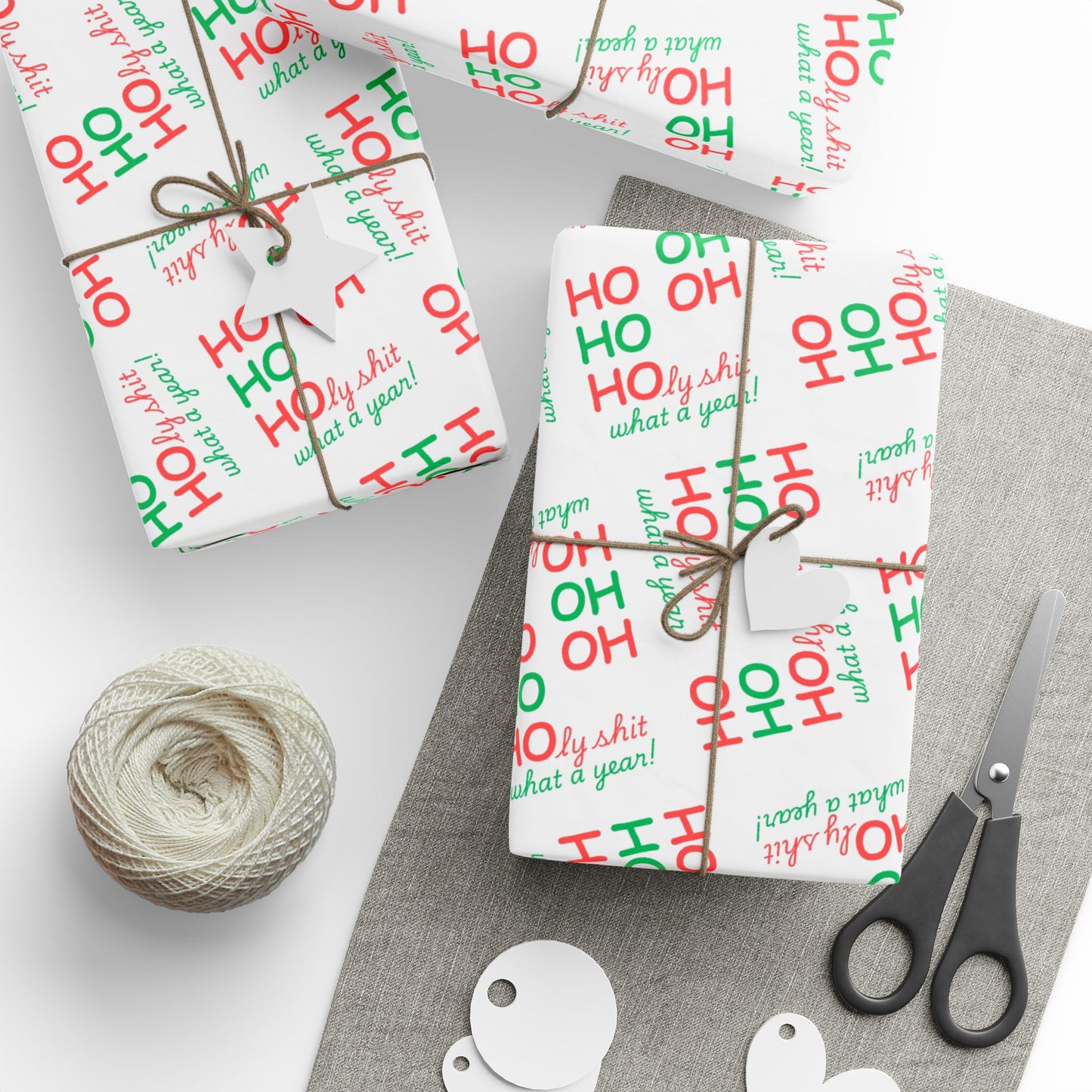 Festive Wrapping Paper - Ho Ho Holy Shit What a Year - White