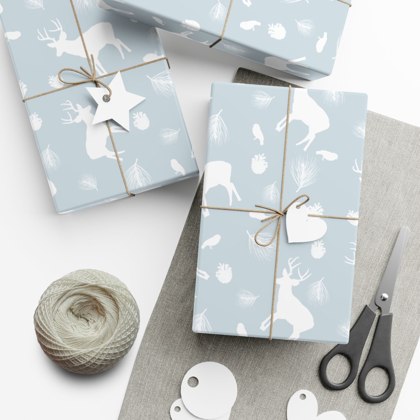 Gift Wrap Papers - Ice Blue White Deer