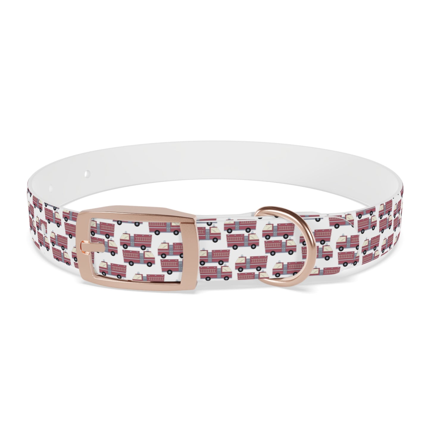 Dog Collar - Fire Trucks - White