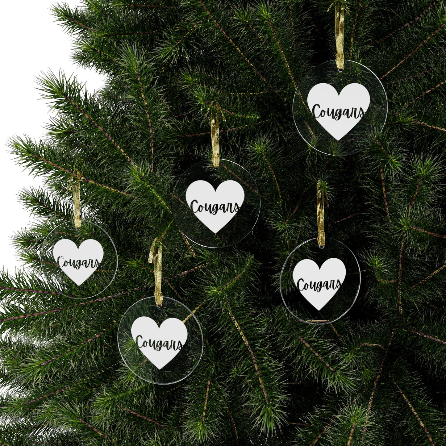 Sport Team Heart Keepsake Acrylic Ornaments - Cougars