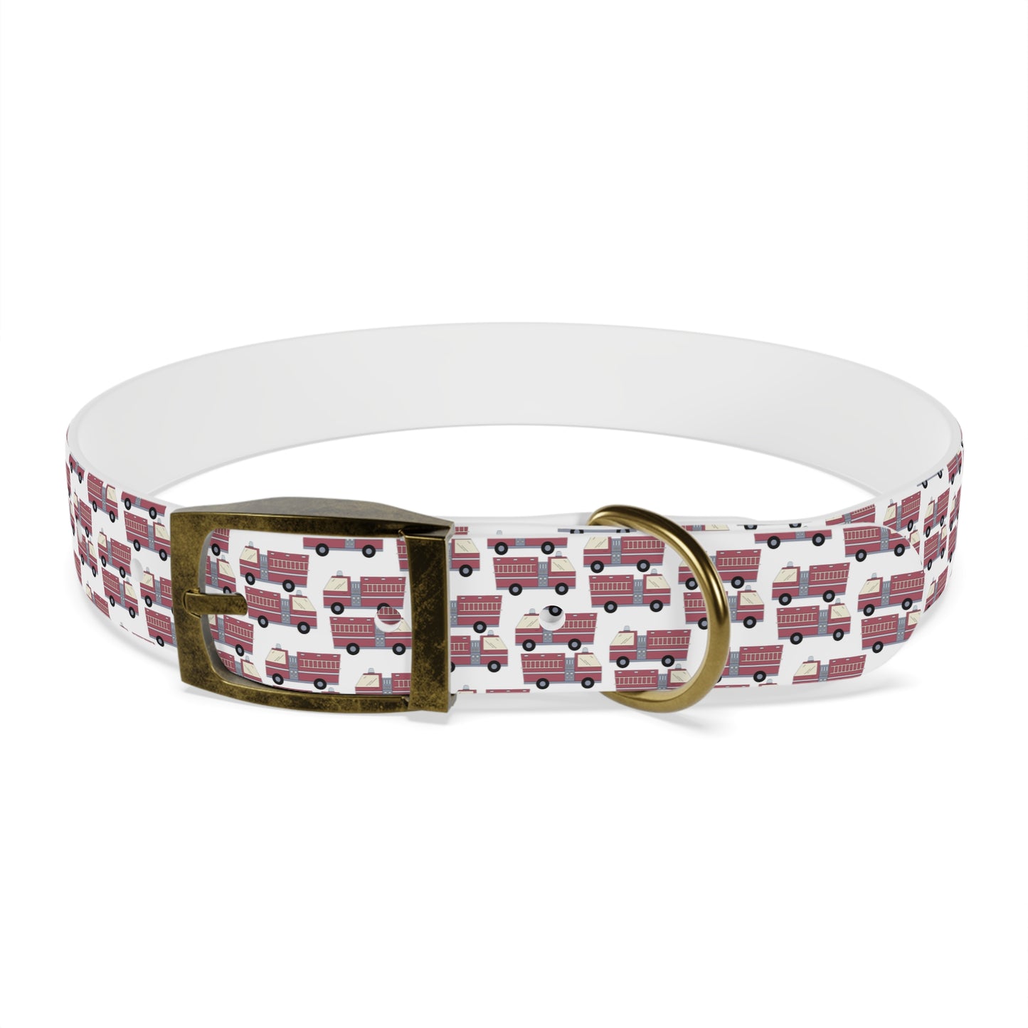 Dog Collar - Fire Trucks - White