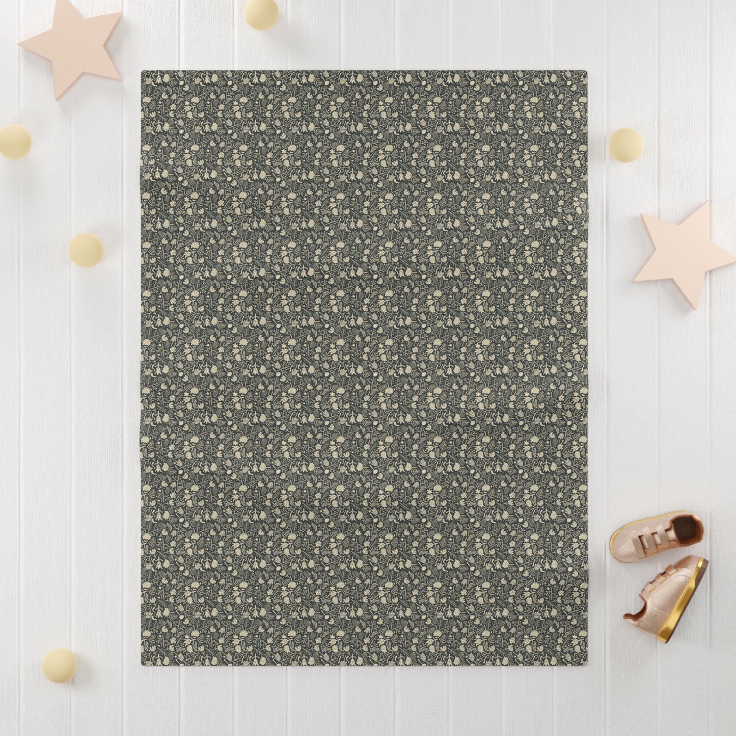 Elegant Soft Fleece Baby Blanket - Black and Yellow Floral Print