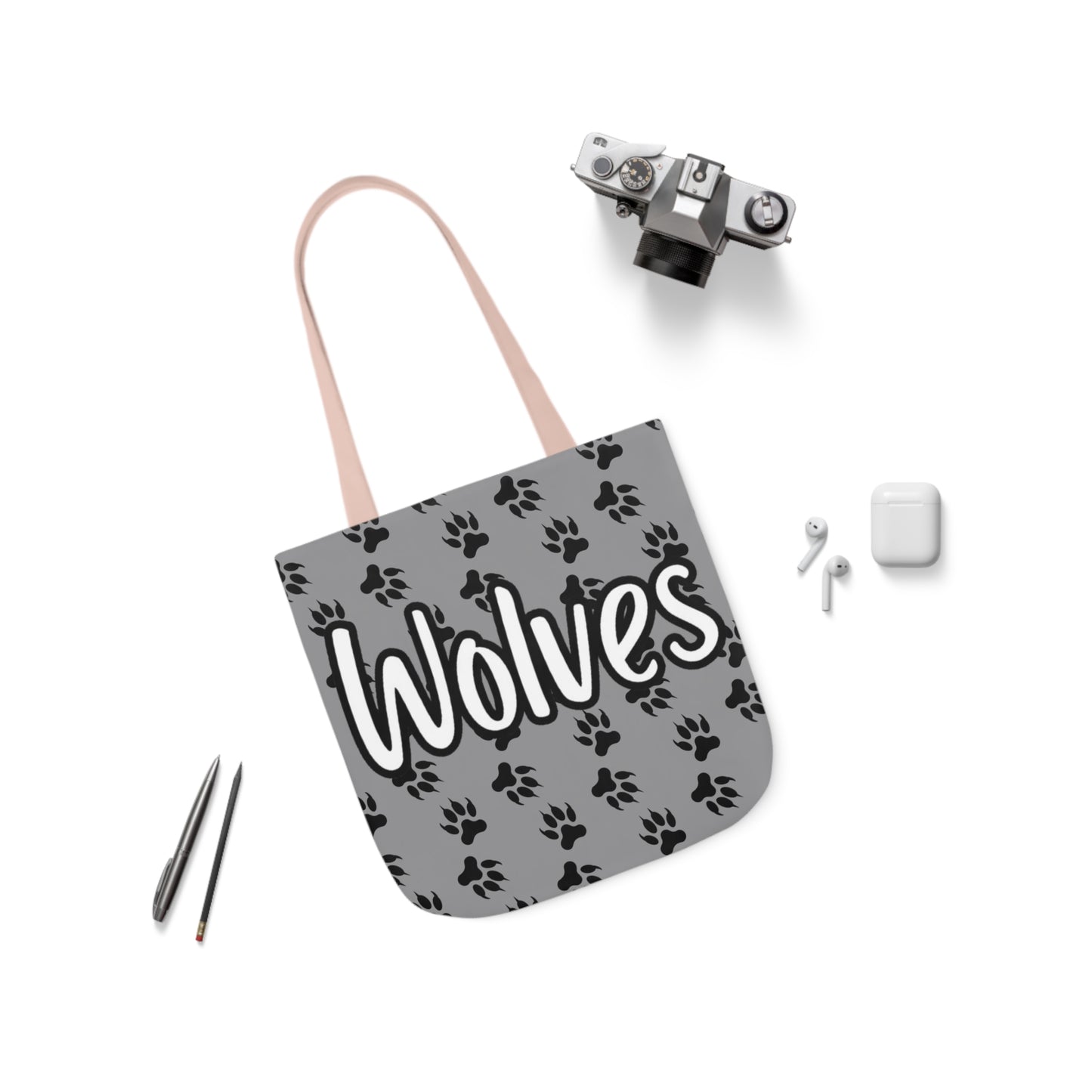 Sports Team Gray Canvas Tote Bag, 5-Color Straps - Wolves