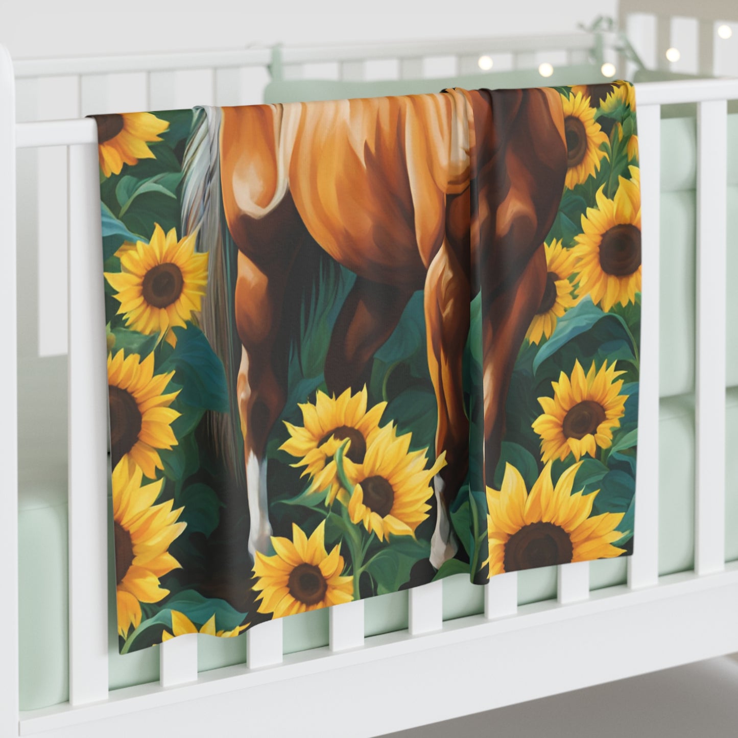 Barnyard Baby Swaddle Blanket - Sunflower Horse Oil Painting