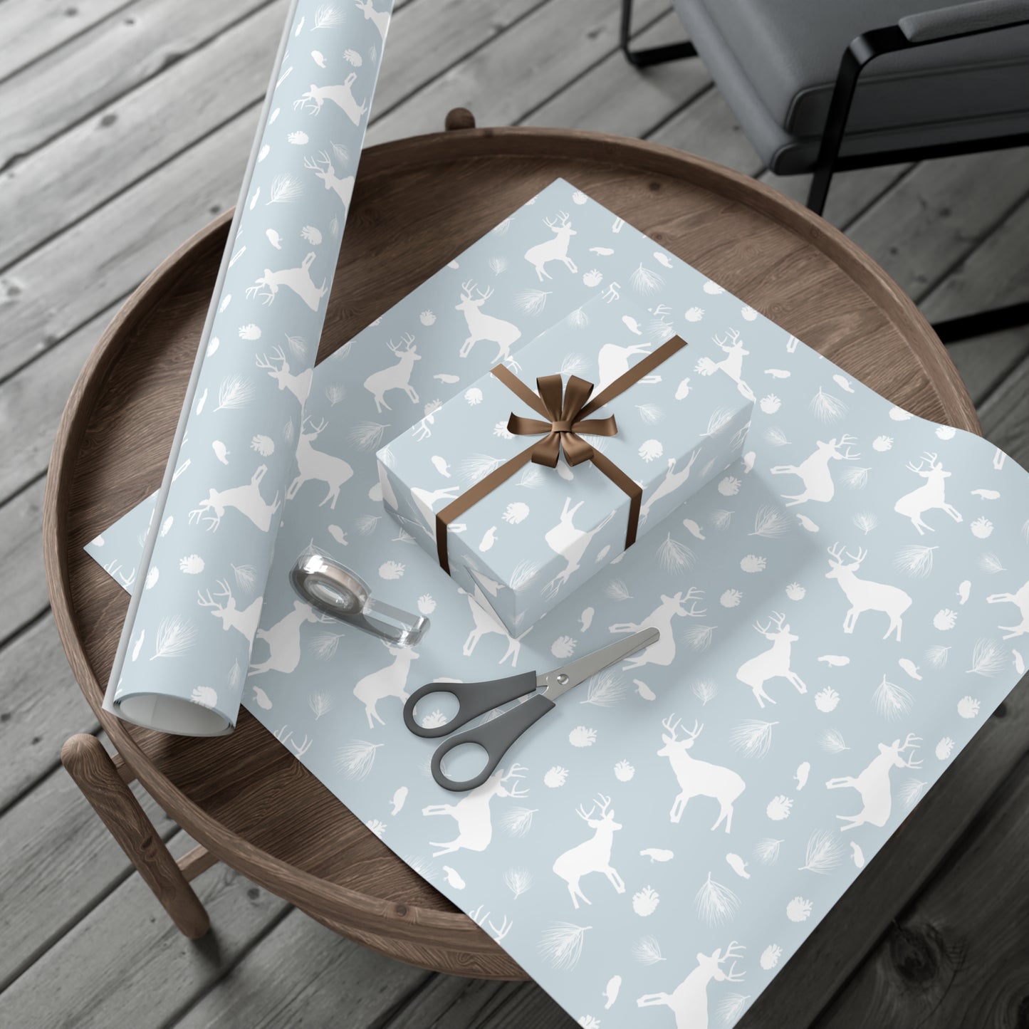 Gift Wrap Papers - Ice Blue White Deer