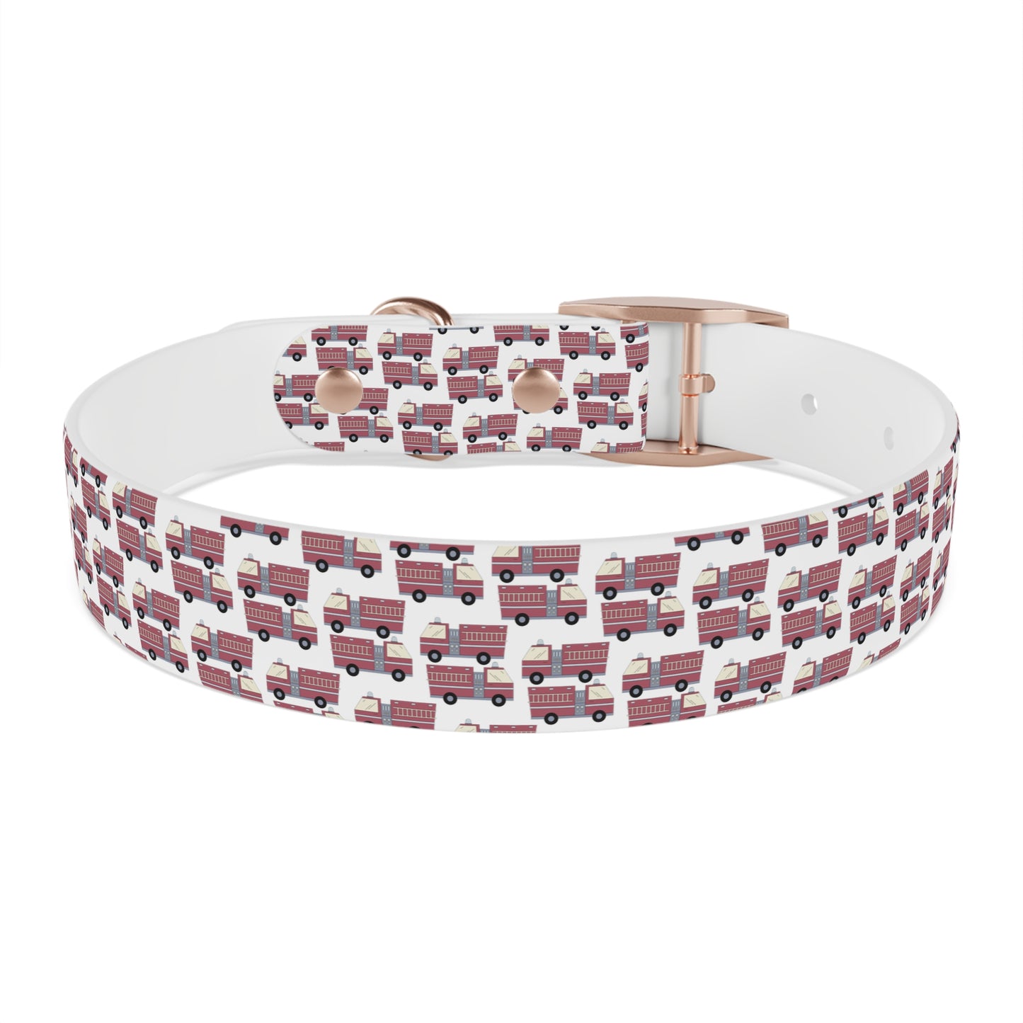 Dog Collar - Fire Trucks - White