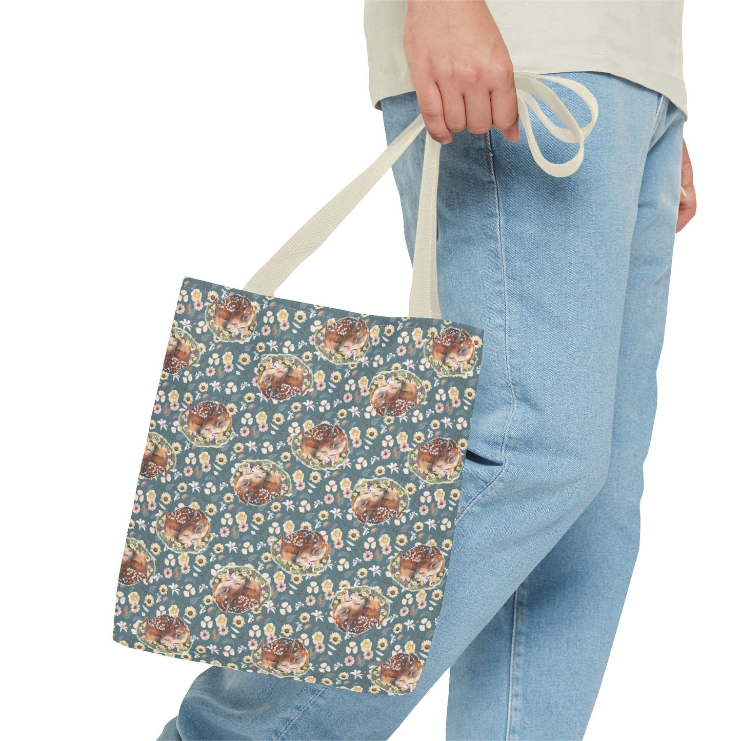 Tote Bag - Turquoise Flowers and Fawns