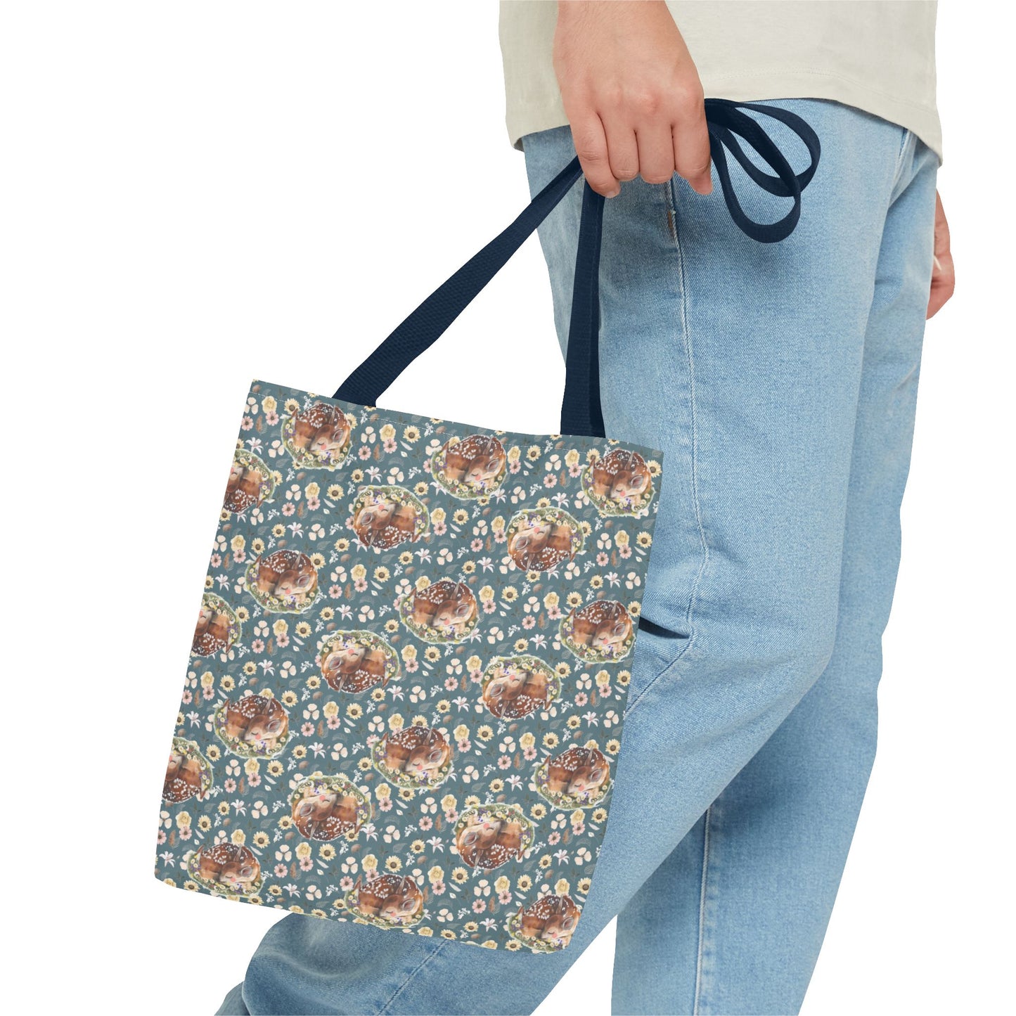 Tote Bag - Turquoise Flowers and Fawns