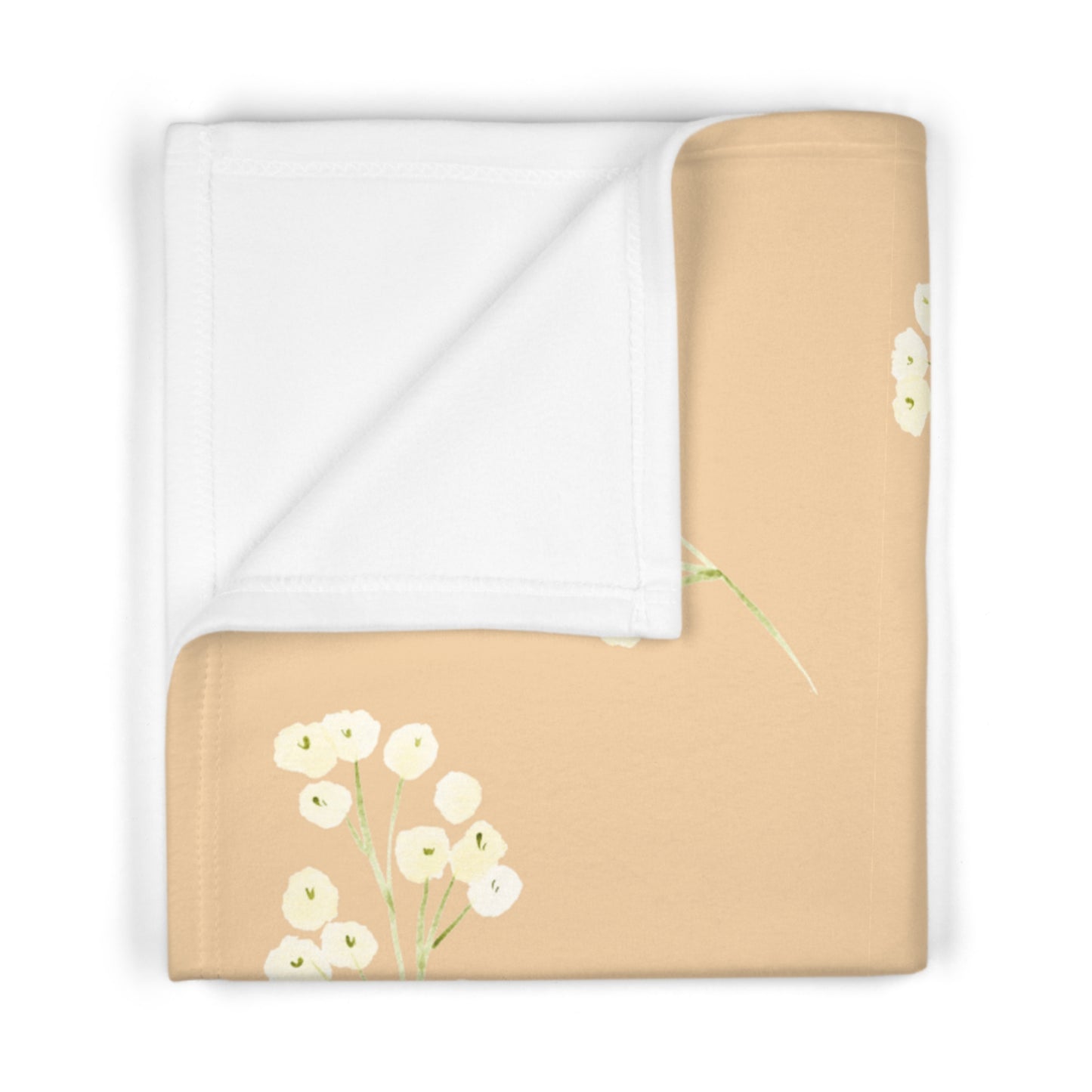 Soft Fleece Baby Blanket - Camel w/ White Flowers