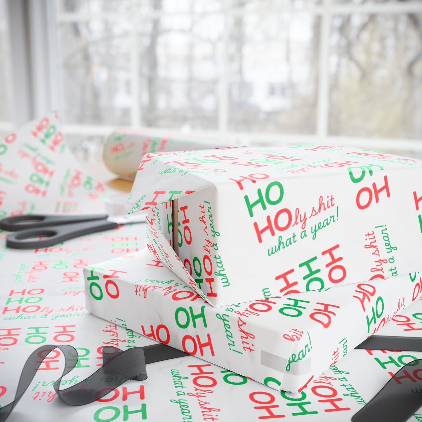 Festive Wrapping Paper - Ho Ho Holy Shit What a Year - White